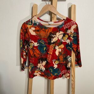 DB Sport vintage 1980’s Folies Bergere print velvet shirt, made in the U.S.A siz